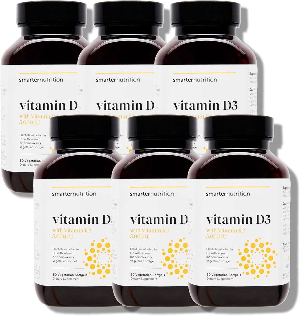 SMARTERNUTRITION Vegan Vitamin D3 5000 IU + Natural Vitamin K2 1100 mcg in Organic Coconut & Olive Oil - D3 K2 Supplement for Immune & Bone Support - 360 Softgels[180 Day Supply]