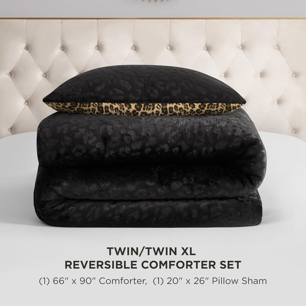 Juicy Couture Embossed Leopard with Royal Leopard Reversible Twin/Twin XL Comforter Set - 2 Piece Stylish Bedding Ensemble