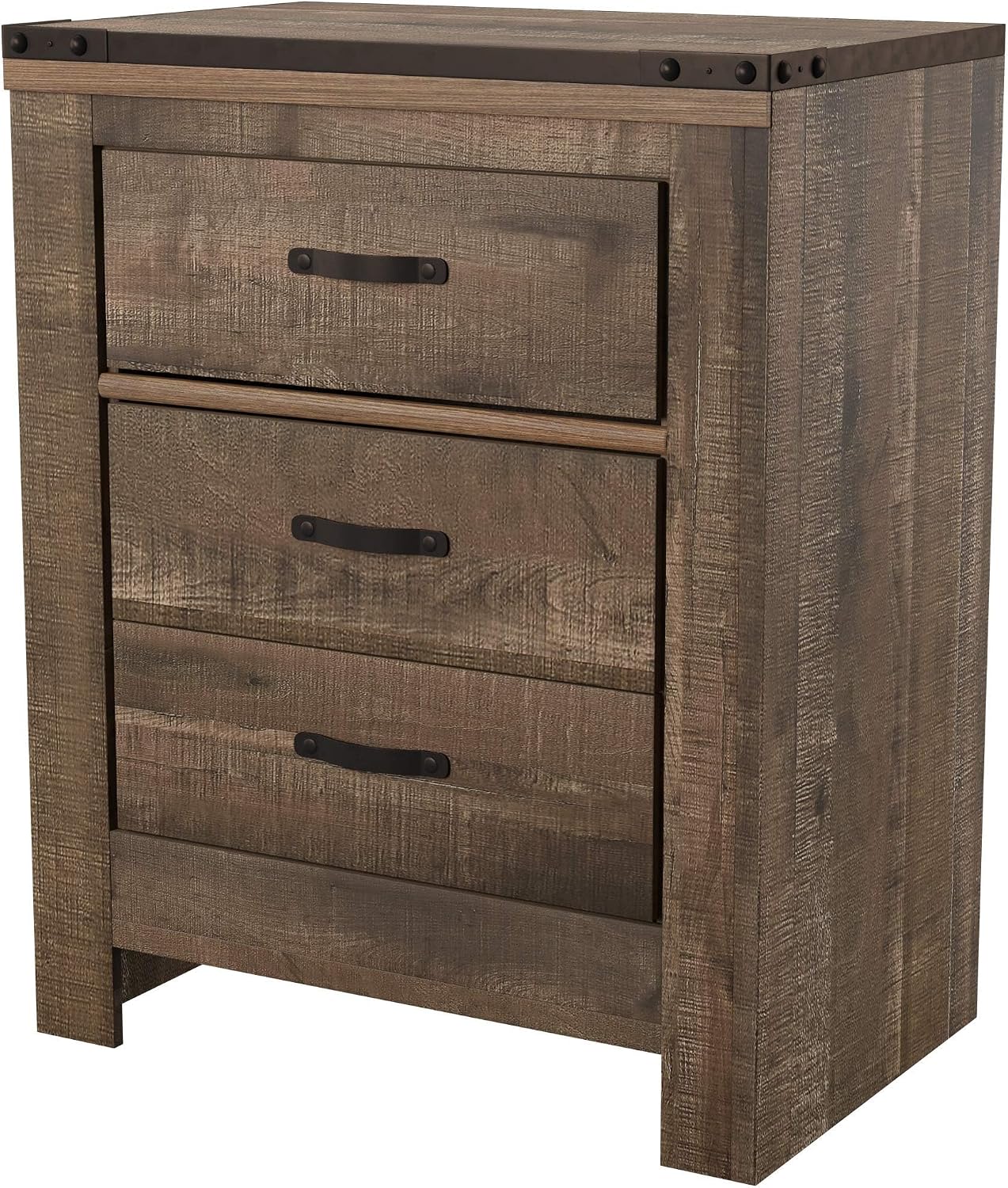 Signature Design by Ashley Trinell Rustic 2 Drawer Nightstand with USB Charging Stations, 29.65' Tall, Warm Brown
