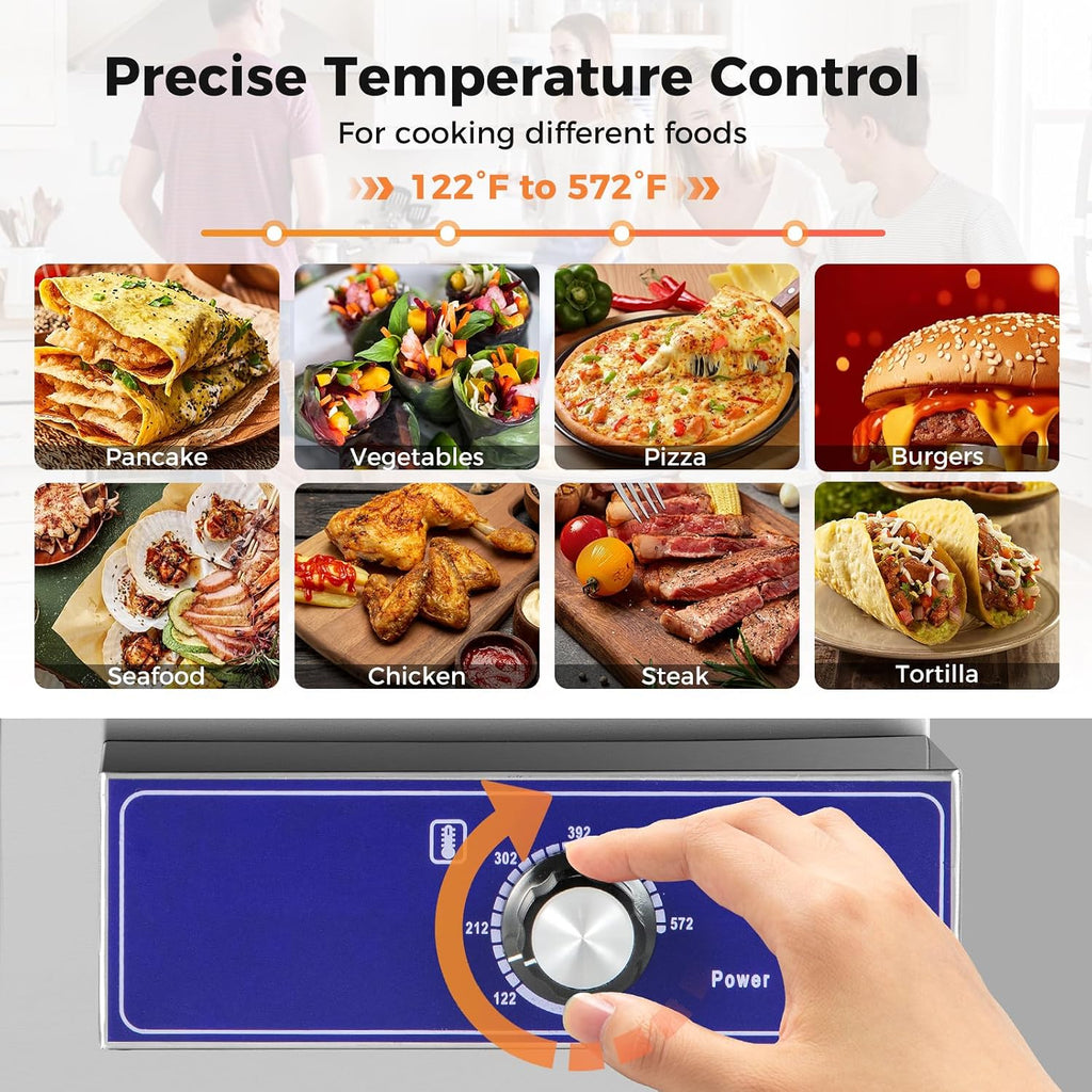 Giantex Commercial Electric Griddle 22' - 110V 2000W Countertop Griddle with Cast Iron Griddle Plate & Stainless Steel Frame, Restaurant Teppanyaki Flat Top Grill, Adjustable Temp Control 122℉-572℉