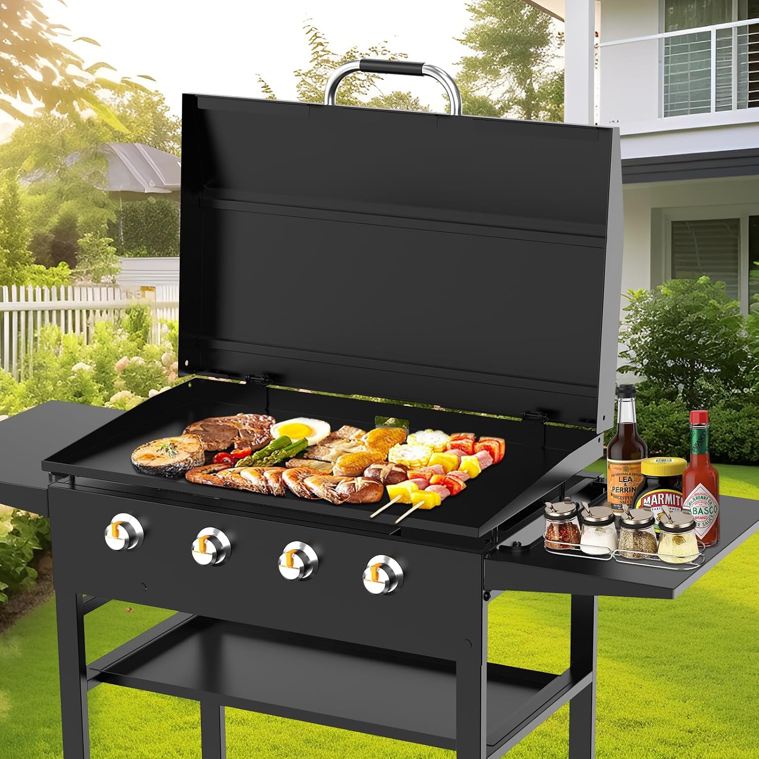 Back Hinged Lid with Handle for Blackstone and Other Brand 36' Griddles, Griddle Accessories Hard Cover Hood for Blackstone 36' Griddle 1825 1818 1836 1899 1863 1866 2122 1923 1565 1554 1560 2149 1841