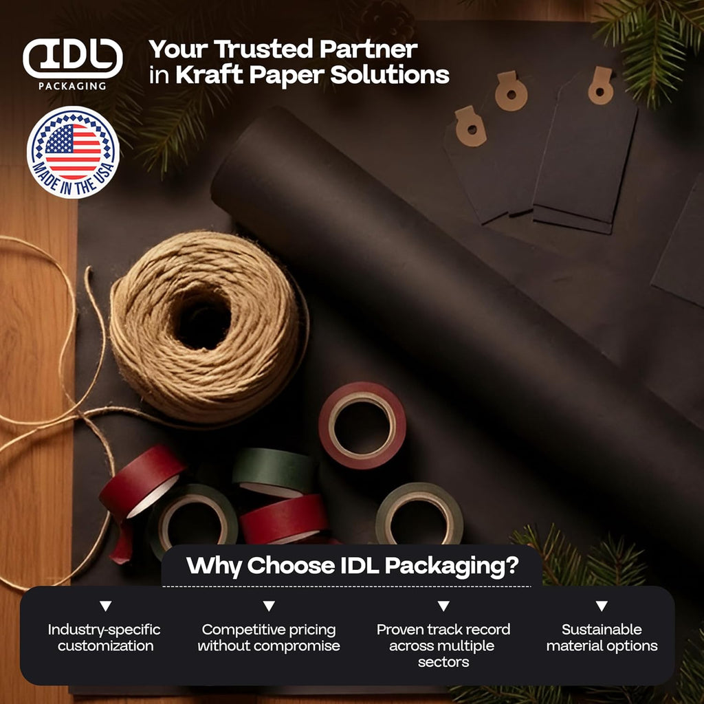 Black Paper Rolls 36' x 1200' (100 feet), Pack of 4 - USA-Made 50lb Thick Kraft Paper for Packing, Shipping, Wrapping, Crafts, Arts, Birthday Party - 100% Recycled Gift Wrap Material by IDL Packaging
