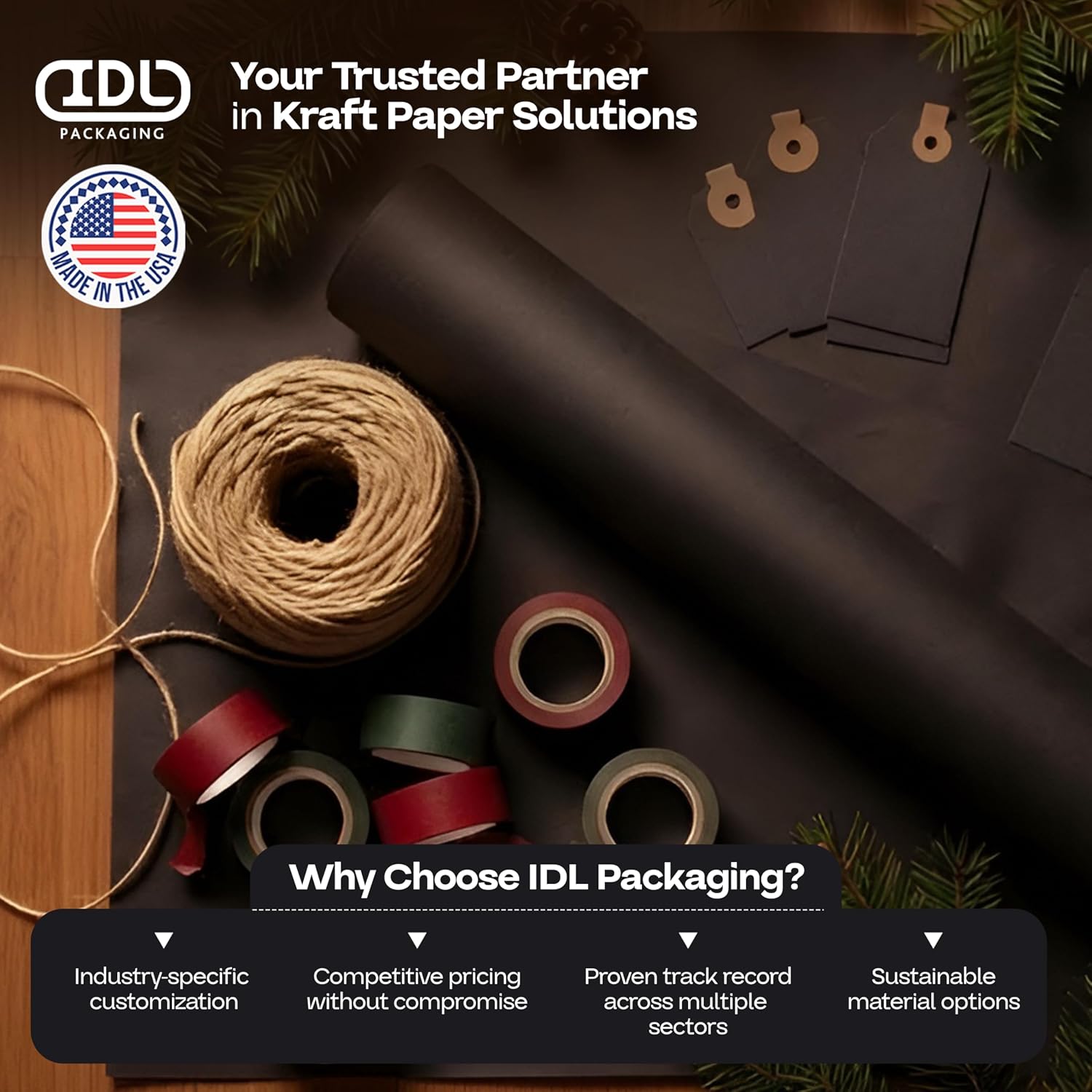 Black Paper Rolls 36' x 1200' (100 feet), Pack of 4 - USA-Made 50lb Thick Kraft Paper for Packing, Shipping, Wrapping, Crafts, Arts, Birthday Party - 100% Recycled Gift Wrap Material by IDL Packaging