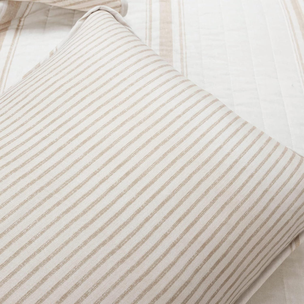 Lush Decor Farmhouse Stripe Reversible Cotton Quilt Queen Size 3 Piece Set Full/Queen Neutral - Farmhouse Bedding Set Queen Quilt - Striped Bedding