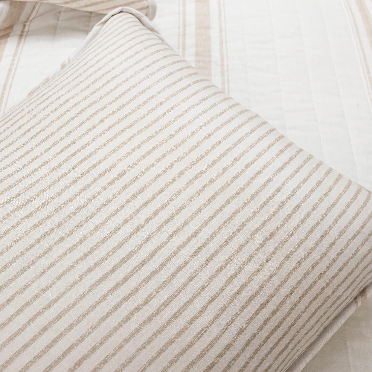 Lush Decor Farmhouse Stripe Reversible Cotton Quilt Queen Size 3 Piece Set Full/Queen Neutral - Farmhouse Bedding Set Queen Quilt - Striped Bedding