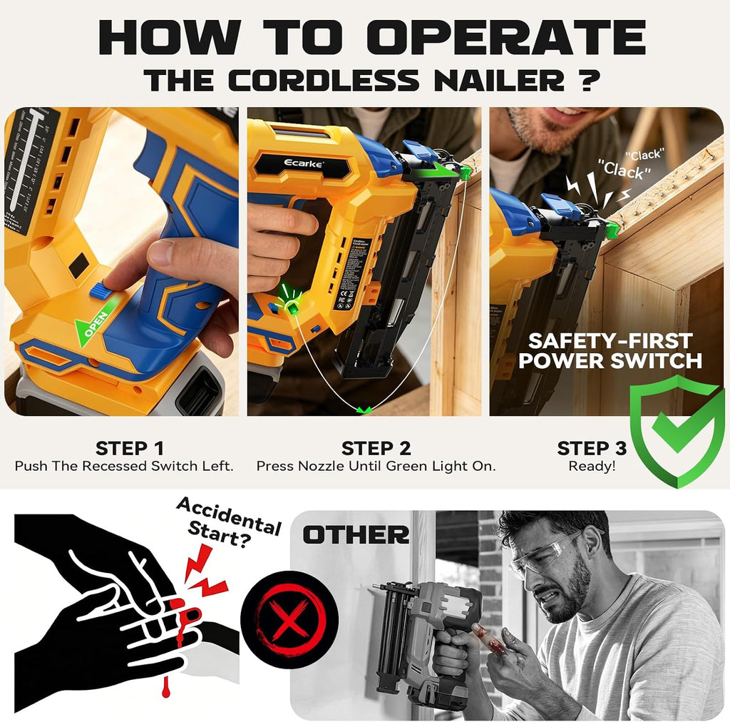 Ecarke Finish Nailer 16 Gauge Compatible with Dewalt 20V Battery, 3/4 to 2-1/2 Inch Cordless Straight Brad Nailer, Tool-Free Adjustment, Dual Firing Modes Nail Gun for Finish Work,Tool Only, 5.7 lbs