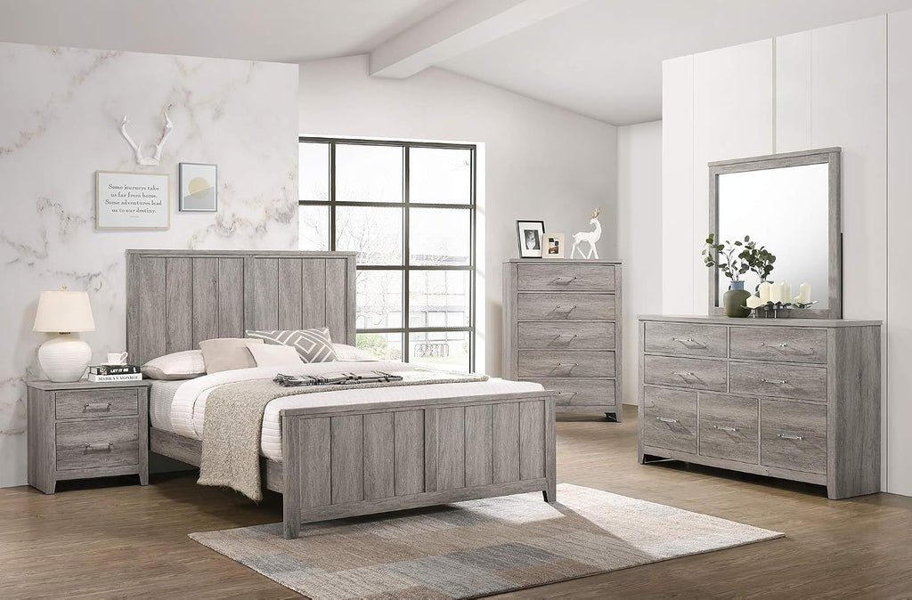 Kings Brand Furniture – Balta 6-Piece Queen Size Gray Bedroom Set. Bed, Dresser, Mirror, Chest & 2 Nightstands