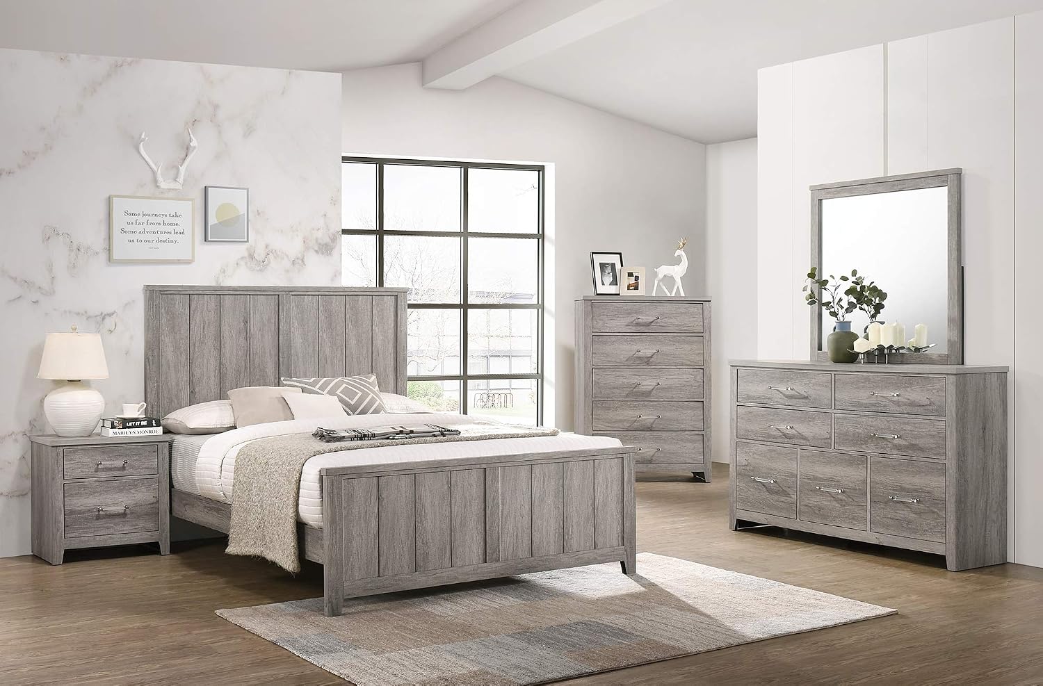 Kings Brand Furniture – Balta 6-Piece Queen Size Gray Bedroom Set. Bed, Dresser, Mirror, Chest & 2 Nightstands