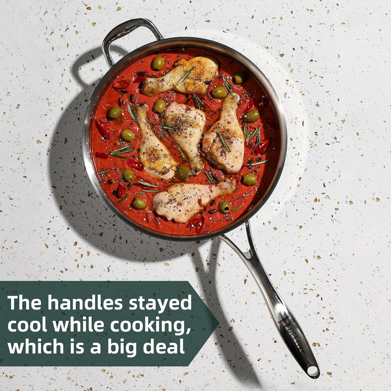 DELUXE Hybrid Ceramic Nonstick 3.7 Qt Deep Sauté Pan with Lid, Stainless Steel Skillet with Stay-Cool Handles, Dishwasher and Oven-Safe, PFOA Free Deep Frying Pan, Compatible with All Cooktops