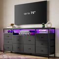 63.3 in Black Dresser for Bedroom, 10 Drawer Dresser TV Stand for 65 70 75 in TV, Fabric Chest of Drawers with LED Lights & Power Outlets, Long Entertainment Center for Closet, Living Room, Entryw