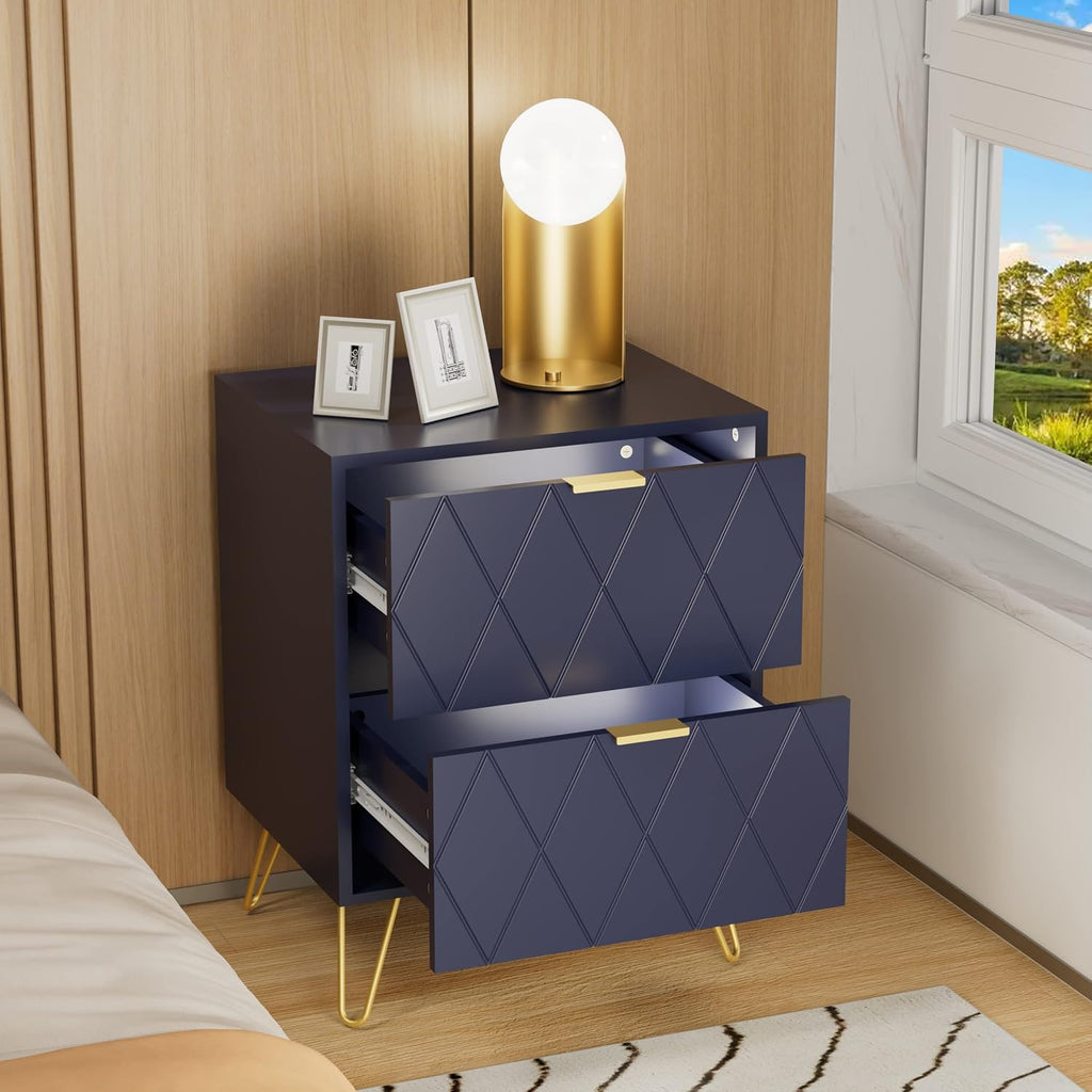 Anbuy Bedroom Sets Navy Blue Sets 3Pcs 6 Drawer Dresser and Night Stand Sets for Bedroom, Two Drawers Nightstand Set of 2 & 6 Drawer Dresser Combo 3 Pieces (Navy Blue)
