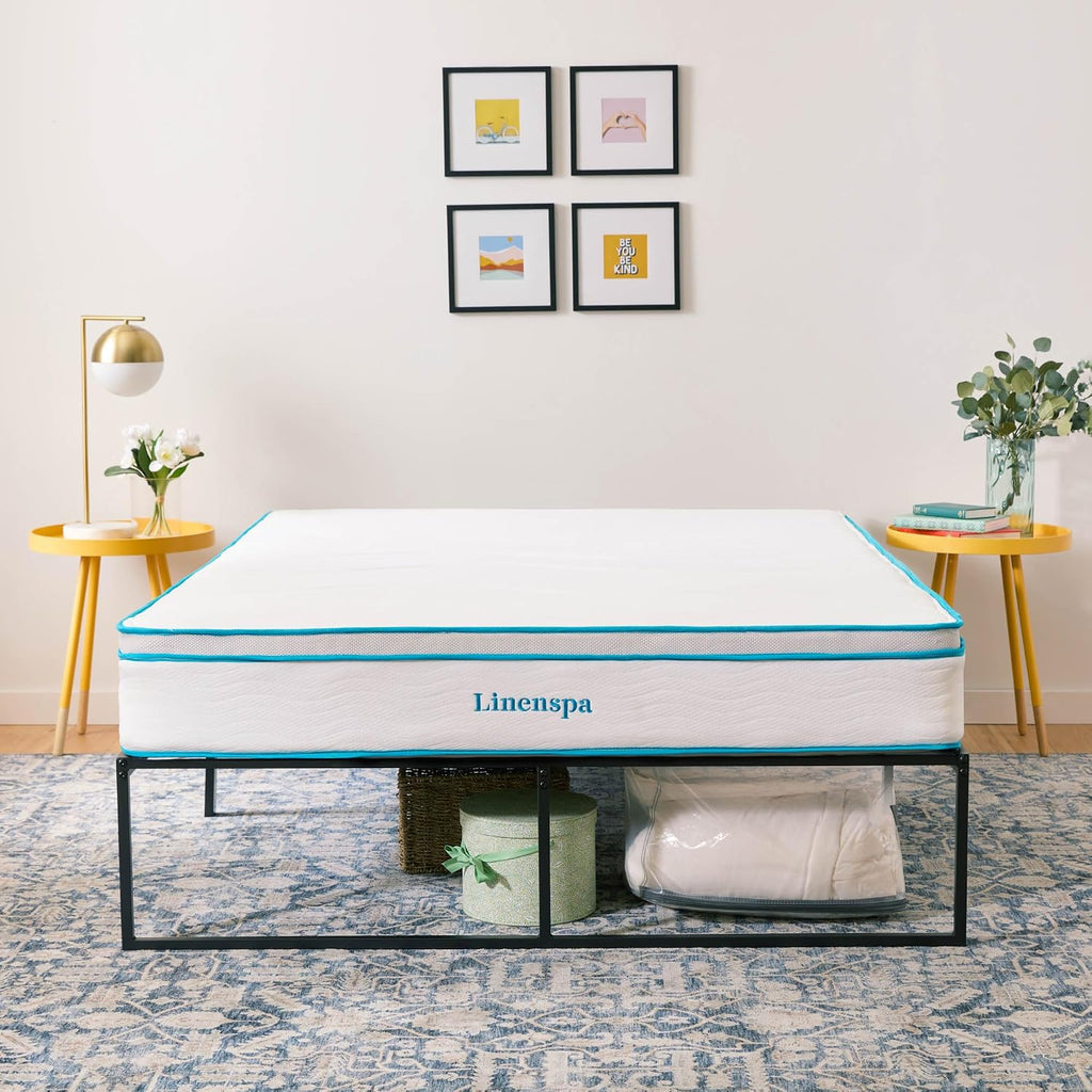 Linenspa Folding Metal Platform Bed Frame - Easy Assembly - Sturdy Steel - No Box Spring Needed - Underbed Storage - Mattress Foundation - 14' High - Traditional Design - Queen Size