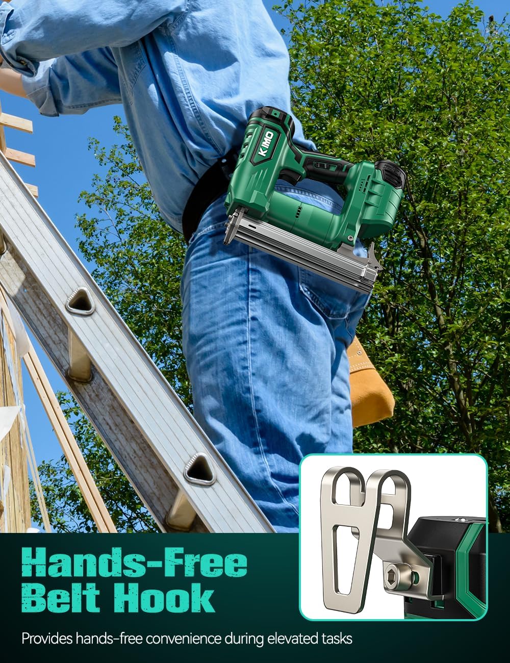 KIMO Brad Nailer Cordless w/ 5000pcs Nails, 2.0Ah Battery X2, 180 Nails/min, Single & Contact Firing, Fast Charger, LED Light, Adjustable Depth 18 GA Cordless Nail Gun for DIY Woodworking Framing