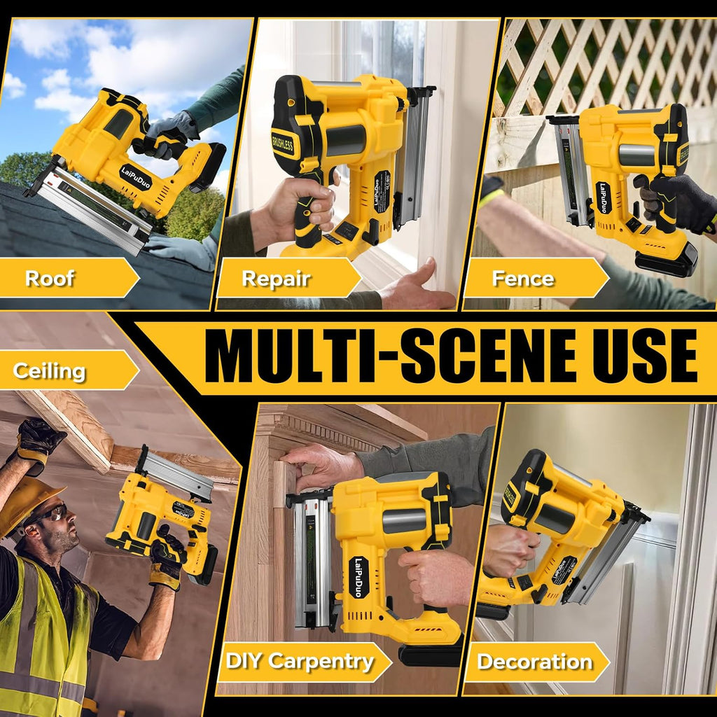 Cordless Brad Nailer Compatible with Dewalt 20V Battery, RexLeLXB 2-in-1 Pneumatic Staple Gun Nail Gun with 800 Nails, 18GA Staple Gun for Wood Working, Framing, Furniture & Upholstery Projects