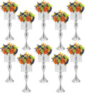 Silver Crystal Flower Stand Wedding Centerpieces for Tables, 10 Pcs Road Lead Tall Flower Holders Metal Flower Vase for Reception Tables Wedding Supplies Party Reception Dining Room, 21.3'H