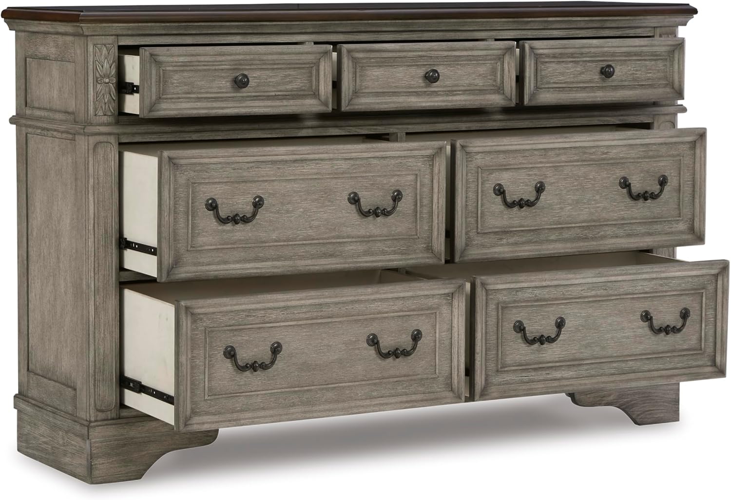 Signature Design by Ashley Lodenbay Casual Smooth-Gliding 7-Drawer Dresser and Mirror with Safety Stop, Light Gray & Dark Brown