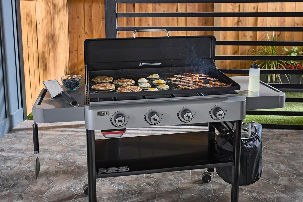 Weber 36' 4‑Burner Liquid Propane Griddle, Black – Pre‑Seasoned Rust‑Resistant Carbon Steel Cooktop with 500°F+ Heat Capacity & Weber Works Compatibility for Outdoor Grilling