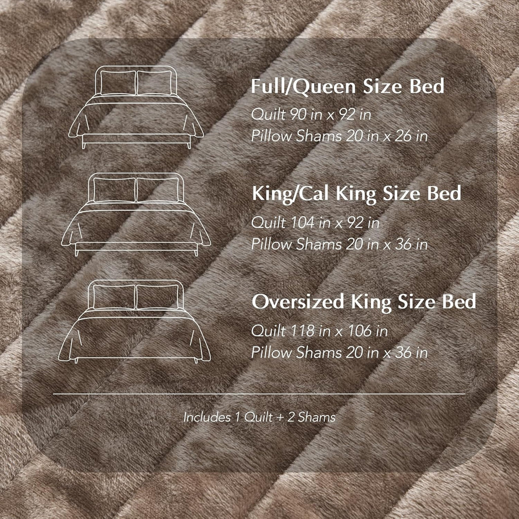 EverGrace Velvet Quilt Set California King 118'' x 106'', Luxurious Soft Striped Channel Bedding Set, Lightweight Velvet Comforter for All Season, Oversized Bedspread Coverlet w/ 2 Shams, Mocha Brown