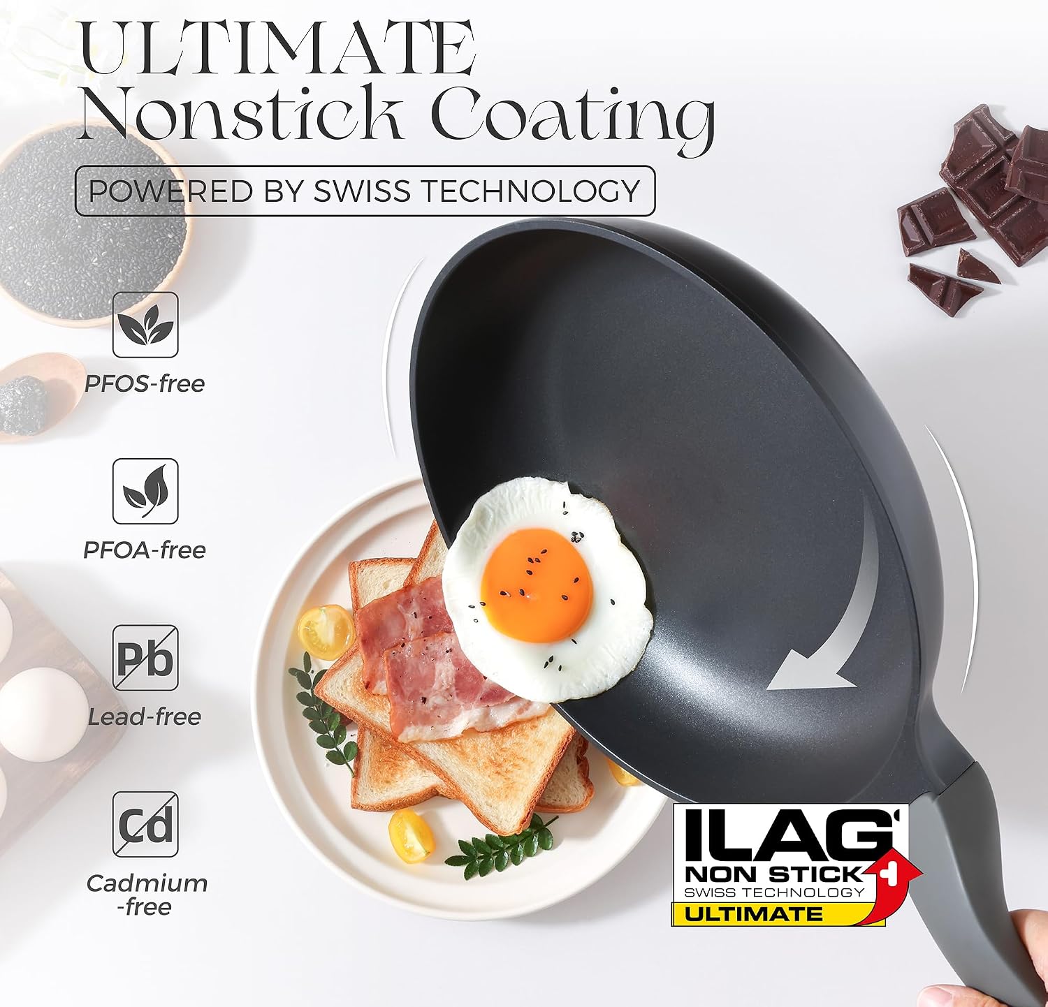 PRICUSIS Pots and Pans Set Nonstick, 21Pcs Induction Compatible, Stay Cool Handle, Fully Coated, 100% Dishwasher Safe, PFOA Free Omelet Pans, Warp Resistant (Black Sesame)