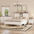 LUMISOL 3-Piece Queen Size Bedroom Set, Wood Platform Bed with Barn Door Storage Headboard & Charging Stations, Nightstand and Dresser, Farmhouse Bedroom Furniture Set, White