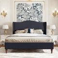 koorlian Full Size Bed Frame Upholstered Platform Bed with 51'' Tall Fabric Headboard and Wooden Slats Support, Retro Minimalist Style/Fully Upholstered/Easy Assembly, Dark Navy