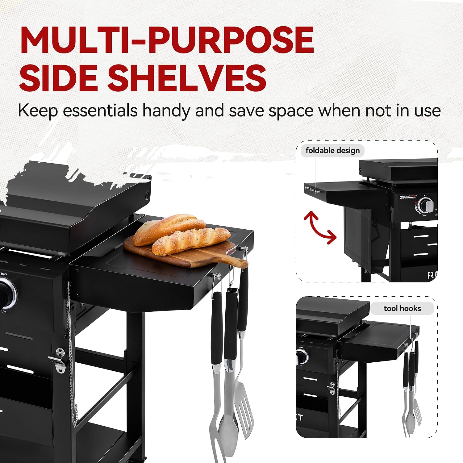 Royal Gourmet GB4000PB 4-Burner Gas Griddle with Hood, Griddle with Collapsible Side Shelves, 52,000 BTU, 582 Sq. In. Cooking Area, Electronic Ignition, Swivel Wheels with Brakes, Black