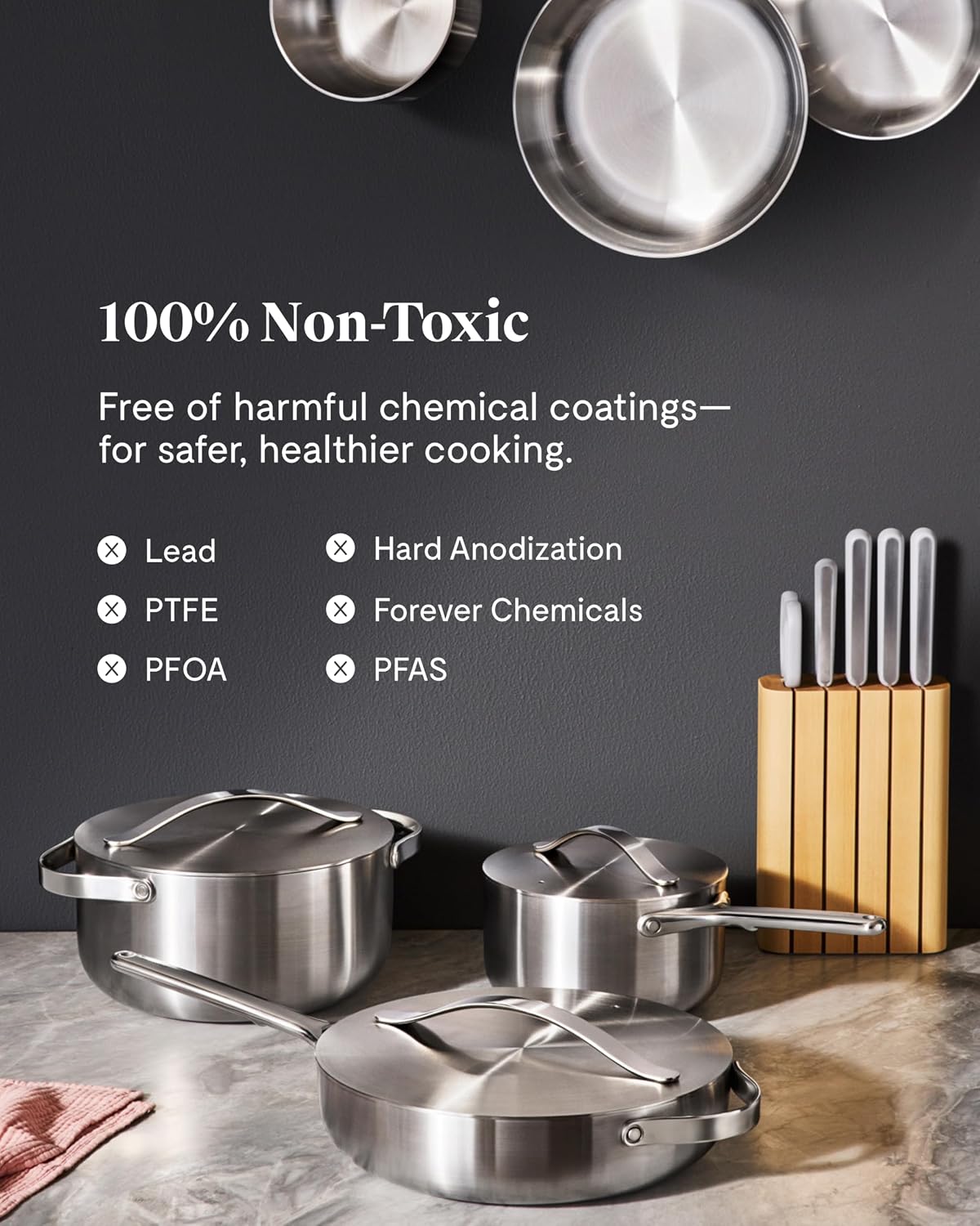 Caraway Stainless Steel Fry Pan (2.7 qt, 10.5') - 5-Ply Stainless Steel Pan - Oven Safe & Stovetop Agnostic - Non Toxic, PTFE & PFOA Free