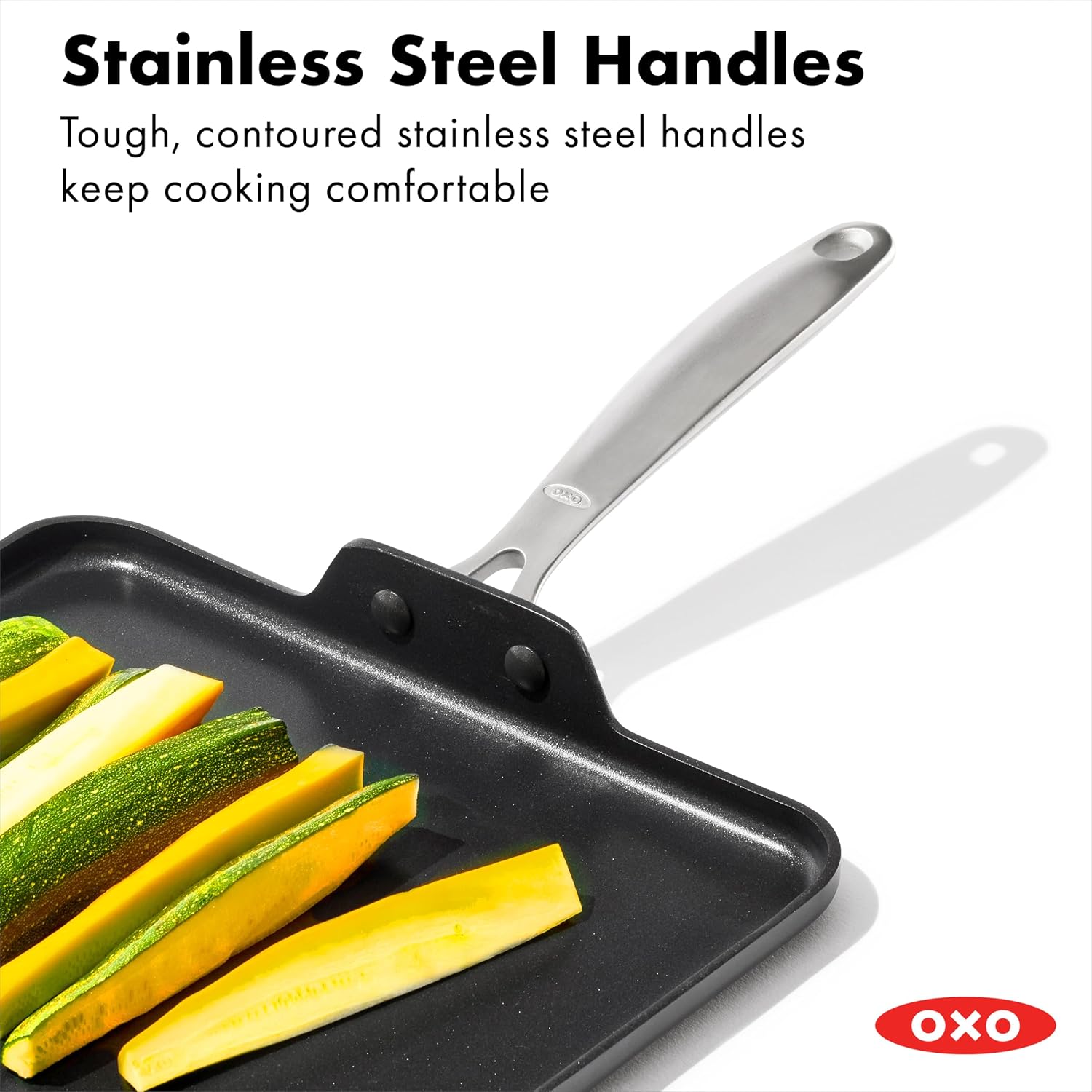 OXO Enhanced 11' Square Griddle Pan and 10' Frying Pan Skillet, PFAS & PFOA-Free, Healthy Ceramic Nonstick, Durable Hard Anodized Cookware, Stainless Steel Handle, Dishwasher & Oven Safe, Black