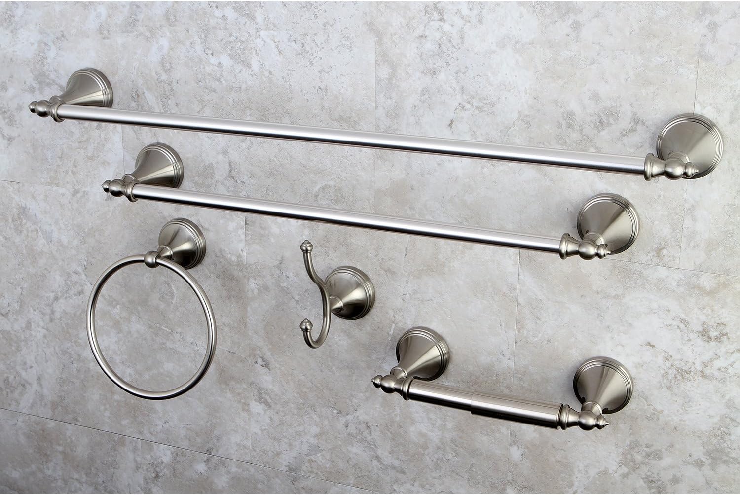 Kingston Brass BAHK1612478SN Naples Bathroom Hardware Set, Brushed Nickel 27.56 x 6.13 x 2.25