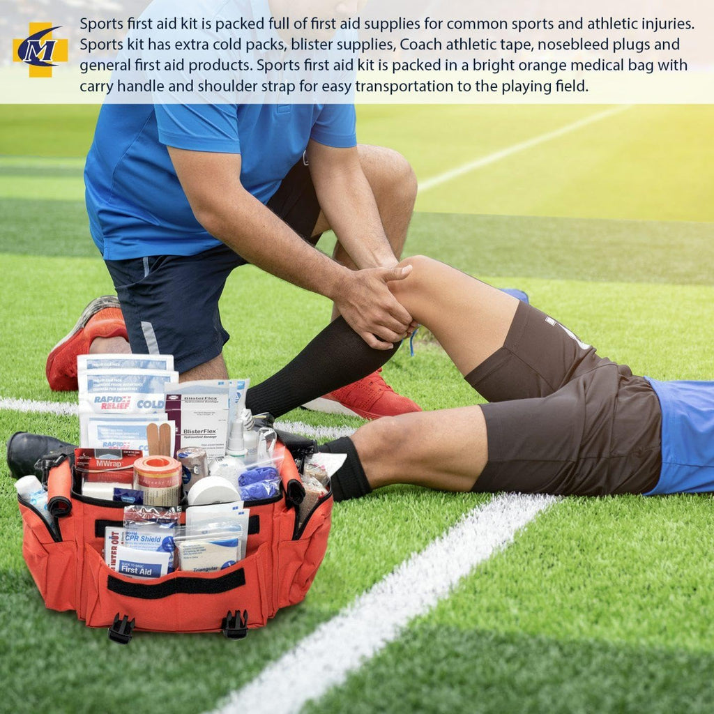 MFASCO Deluxe Trainers Sports First Aid Kit – 311-Piece Emergency Sports Kit – Athletic Medical Kit for Coaches, Soccer, Football & Outdoor Teams – Orange Bag with First Aid Supplies for Athletes