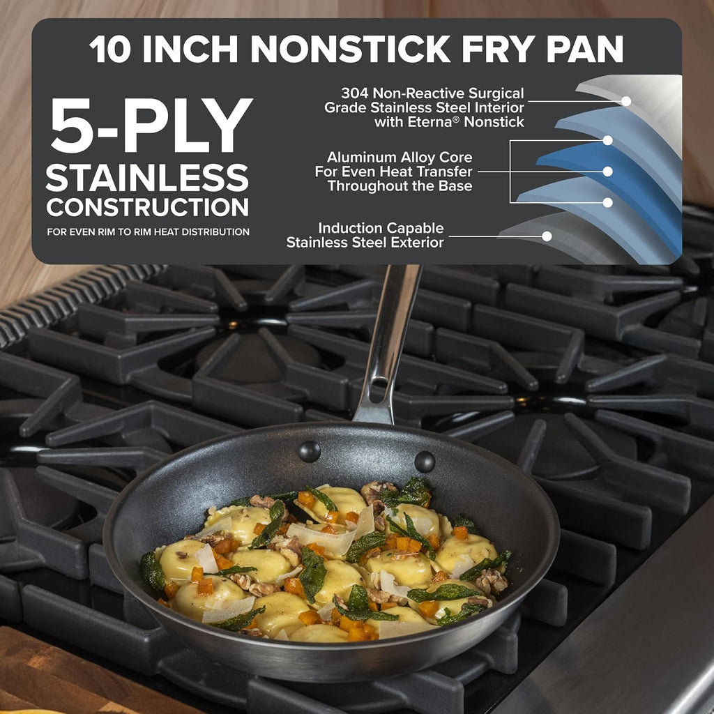 Viking 5-Ply Non Stick Frying Pan, 10 Inch Stainless Steel Nonstick Fry Pan, 5 Liters, Satin Finish