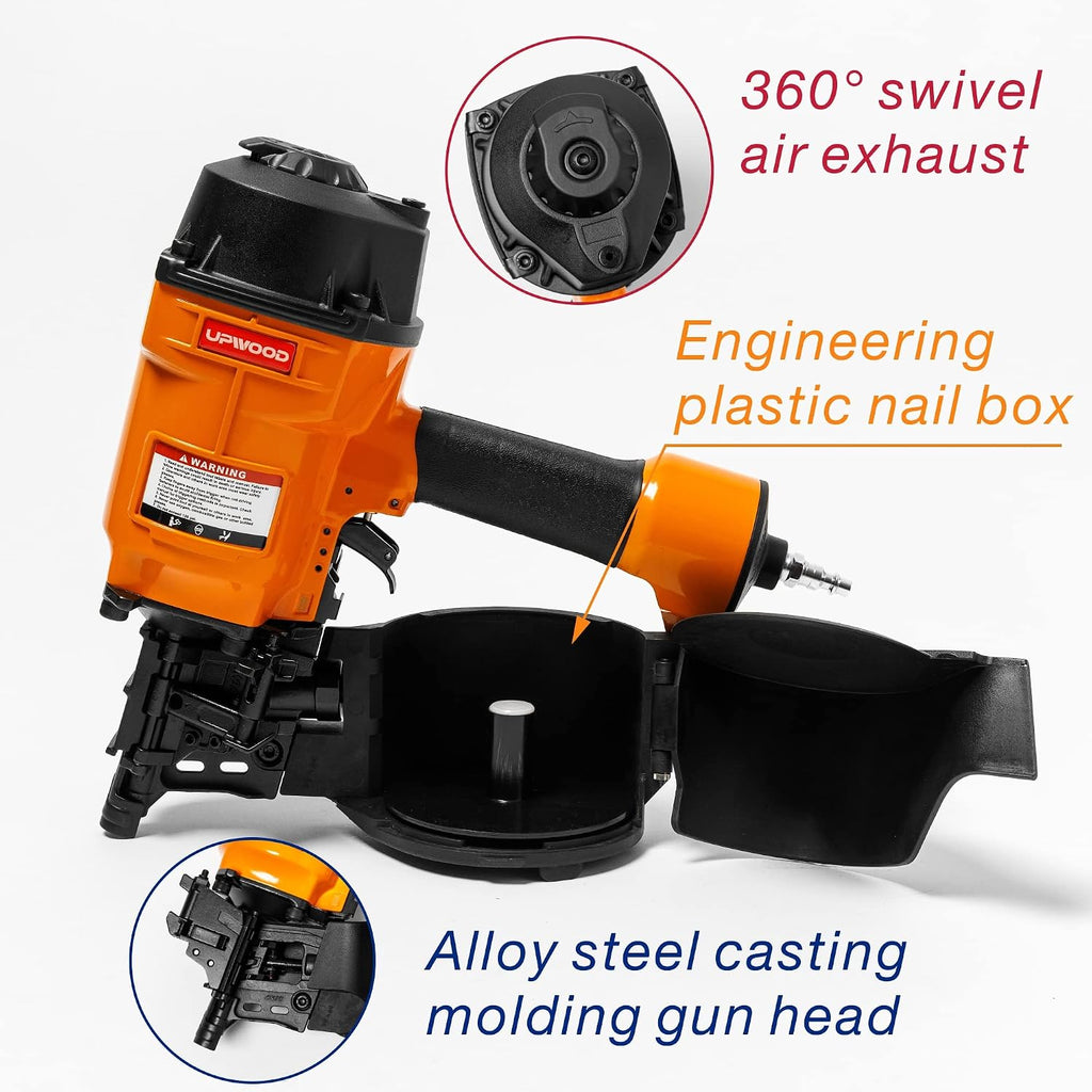 CN70 Air Coil Nailer by UPWOOD, 2 Inch to 2-3/4 Inch 15 Degree Coil Siding Nail Gun Fast Shooting Fencing Nailer Pneumatic Coil Framing Nailer