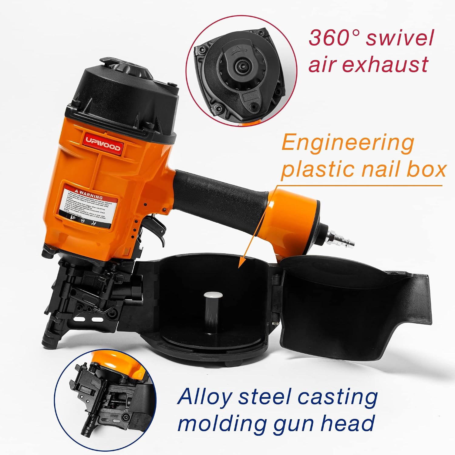 CN70 Air Coil Nailer by UPWOOD, 2 Inch to 2-3/4 Inch 15 Degree Coil Siding Nail Gun Fast Shooting Fencing Nailer Pneumatic Coil Framing Nailer