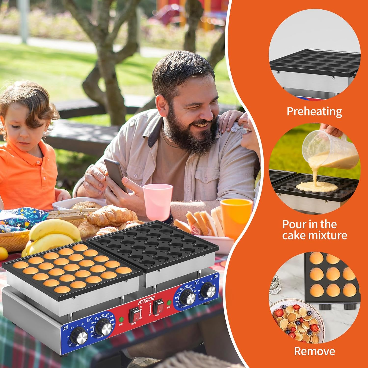 Electric Mini Pancake Maker, Temperature Control, Includes Baking Tools and Accessories (50 Pcs)
