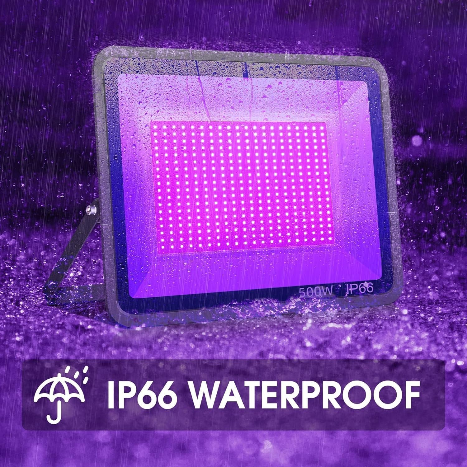 YANYCN 500W 4 Pack LED Black Light,Black Flood Light Outdoor with Plug and Switch, IP66 Waterproof 395nm to 405nm LED UV Blacklight Neon Glow for Glow Party, Halloween, Fluorescent Poster, Body Paint