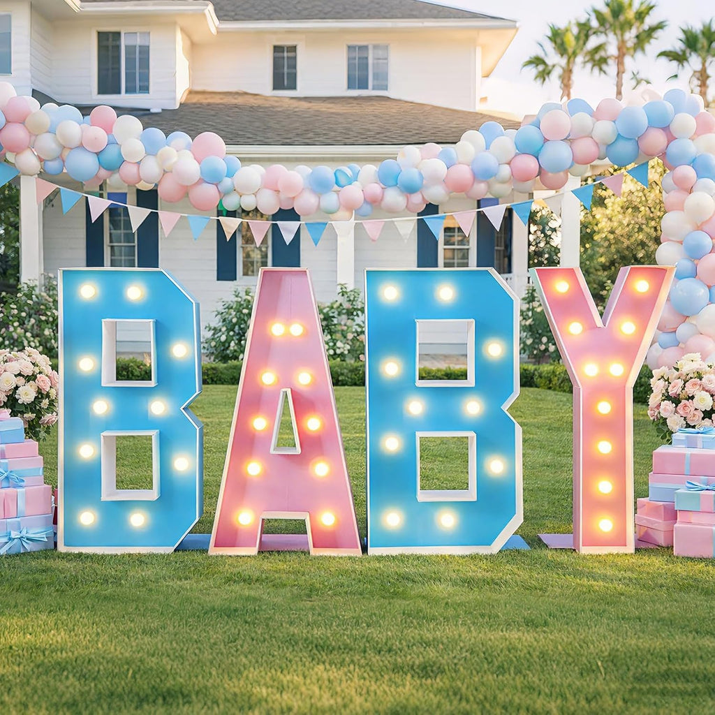 Gerrii 4ft Marquee Letters, Baby Letters for Baby Shower Decorations for Girl Boy, Large Light up Letter 4 Feet Tall for Gender Reveal Party Supplies, Colorful Sign, Backdrop