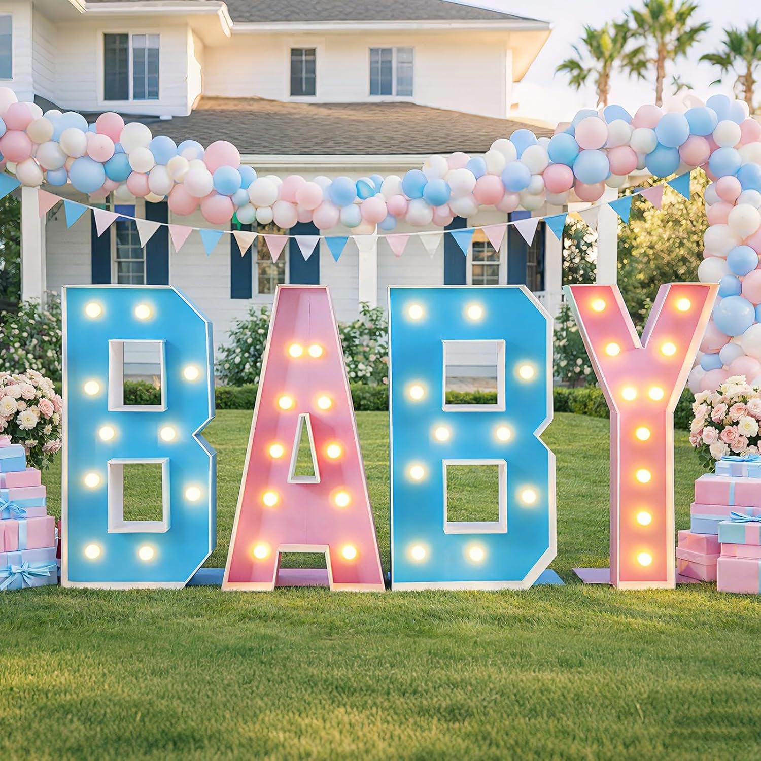 Gerrii 4ft Marquee Letters, Baby Letters for Baby Shower Decorations for Girl Boy, Large Light up Letter 4 Feet Tall for Gender Reveal Party Supplies, Colorful Sign, Backdrop