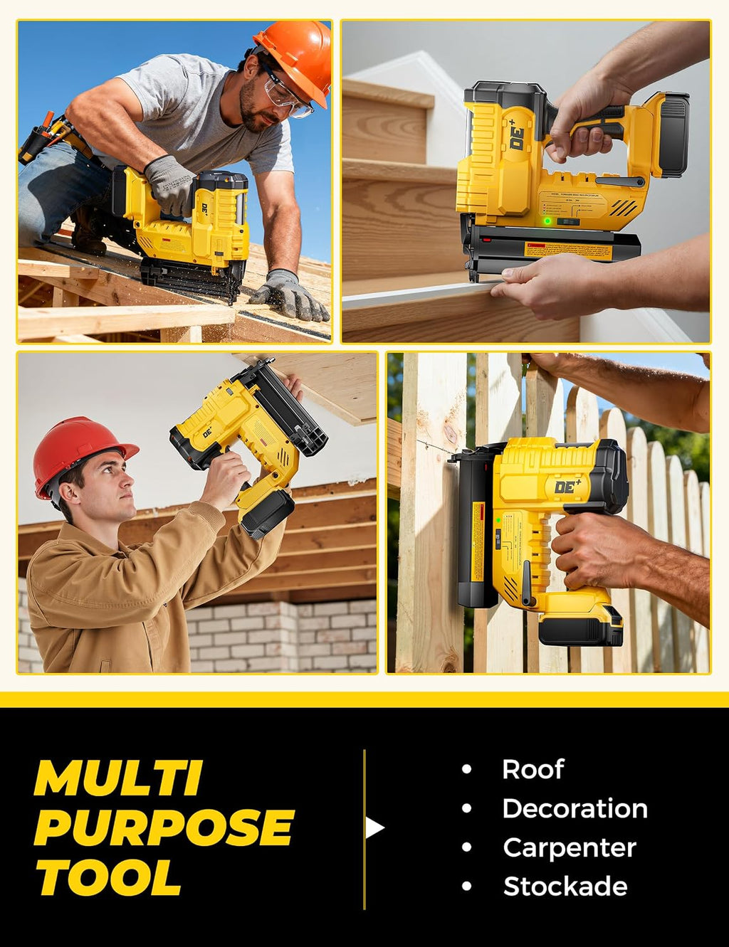 DeForce 18GA Cordless Brad Nailer, 2' Nail Gun for Dewalt 20V Max Battery, 2 IN 1 Electric Stapler, 2026 Upgraded Tool-Free Jam Release, 2 Modes, Adjustable Depth, 1000pcs Nails(No Battery), Yellow