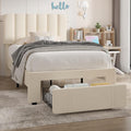 VECELO Twin Size Upholstered Bed Frame with Drawer and Headboard, Velvet Platform Storage Bedframe, Wooden Slats Support, No Box Spring Needed,Bone Beige