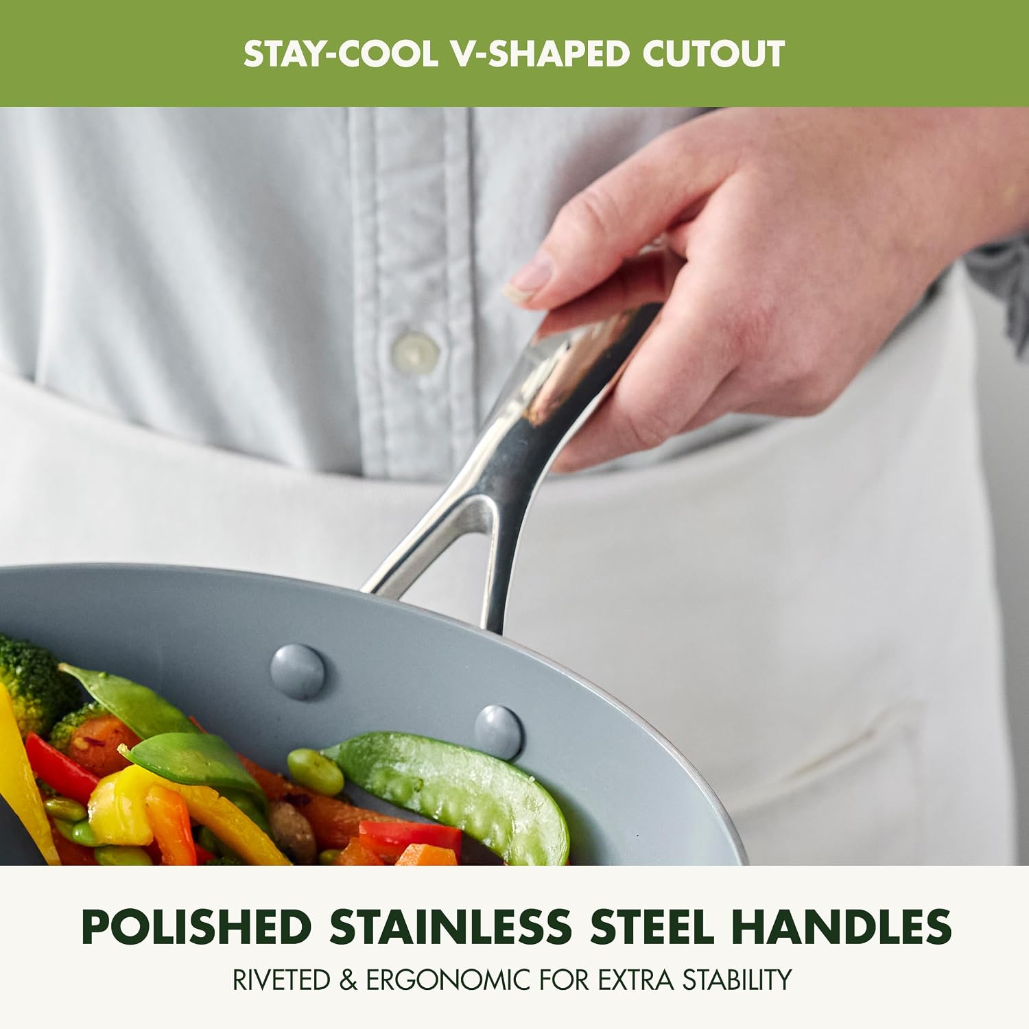 GreenPan Valencia Pro Tri-Ply Stainless Steel 12' Wok with Lid, PFAS-Free Ceramic Nonstick Coating, Induction Ready Cookware, All Cooktops, Dishwasher & Oven Safe to 600F