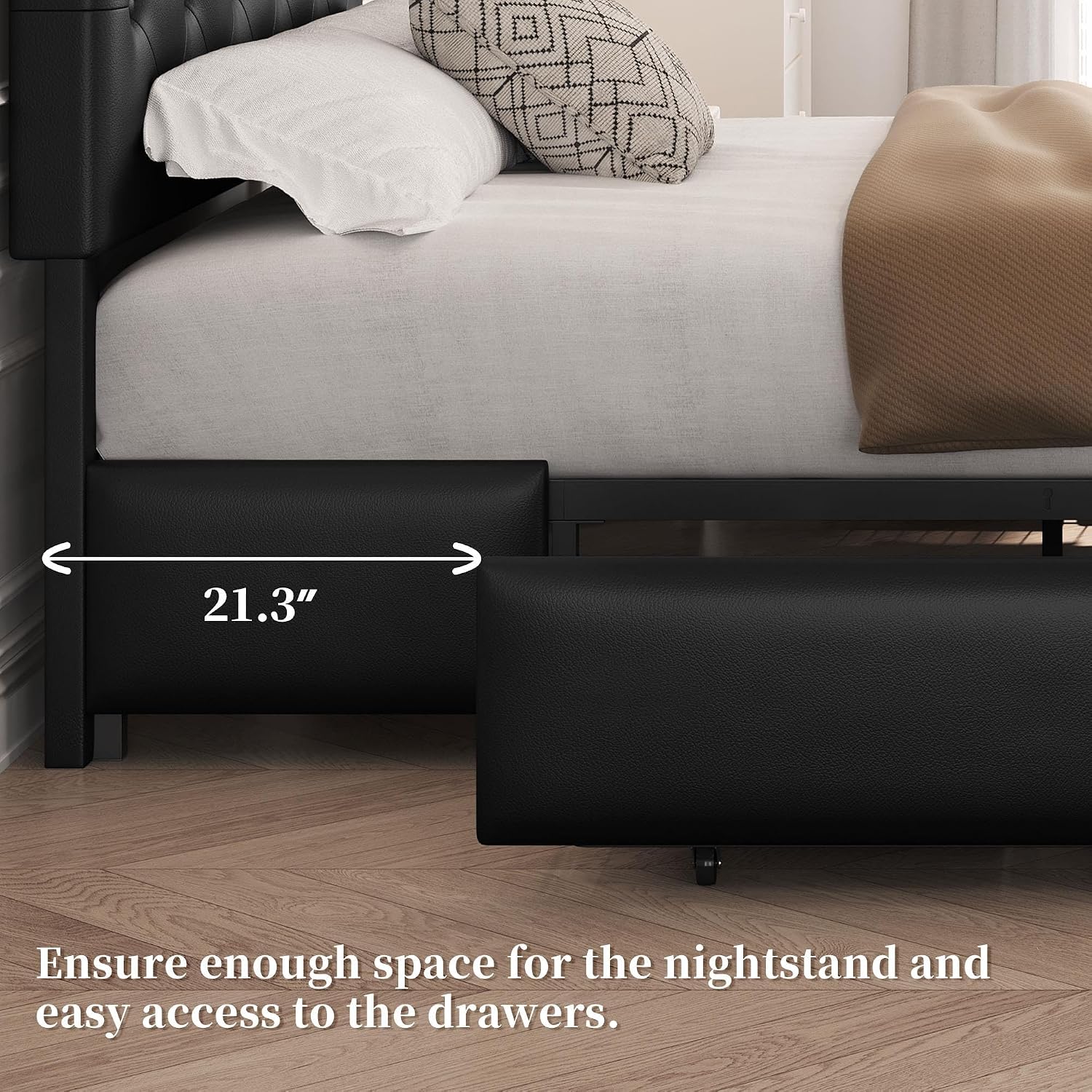 Yaheetech Full Bed Frame Upholstered Bed Frame with Adjustable Diamond Button-Tufted Headboard/3 Drawers Storage, Full Platform Bed/Strong Wooden Slats, Black Full Bed