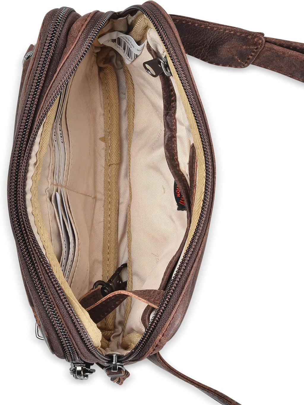 Lady Conceal Kailey Concealed Self Defence Waist Bag by Lady Conceal - Buffalo or Suede Cowhide Leather, 3 Open Sides and Locking Zippers with Universal Holster (Mahogany) - 8' L x 5.5' H x 2.25'
