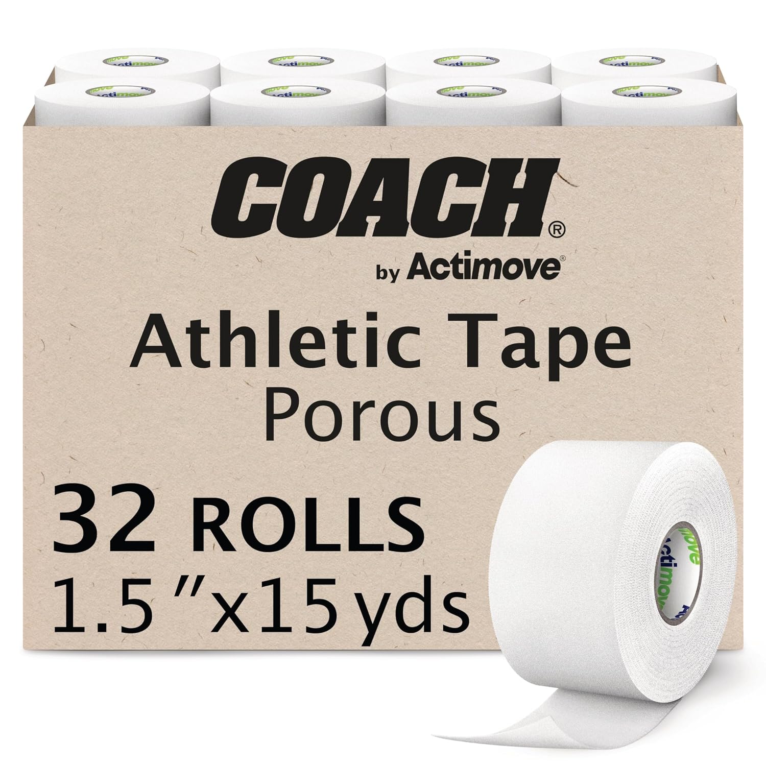 Athletic Tape, Sprains and Injuries Protection, Breathable, Hand-tearble, Sports tape, multi-sport use, Speedpack, 1.5 in x 15 yd, 32 Rolls