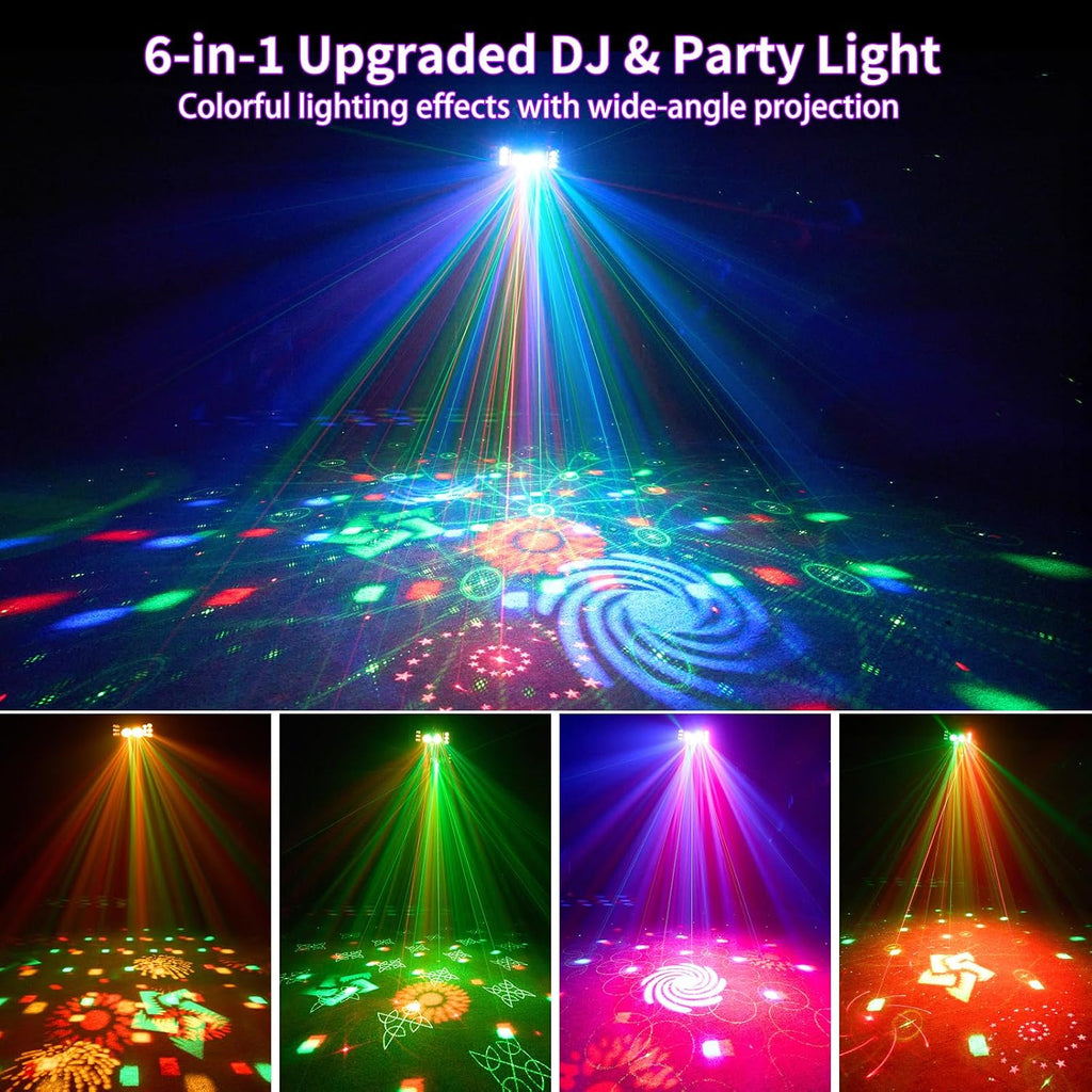 6-in-1 DJ Party Lights, Professional DMX512 Stage Lighting with 60+ Pattern Effects, RGBY Beams, RGB Disco Ball, Strobe, LED Wash Light for Club, Wedding, Gig, Party
