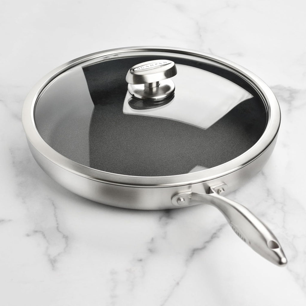 Scanpan CX+ 12.5' Fry Pan with Glass Lid - Stratanium Plus Nonstick - 5-ply Stainless Steel