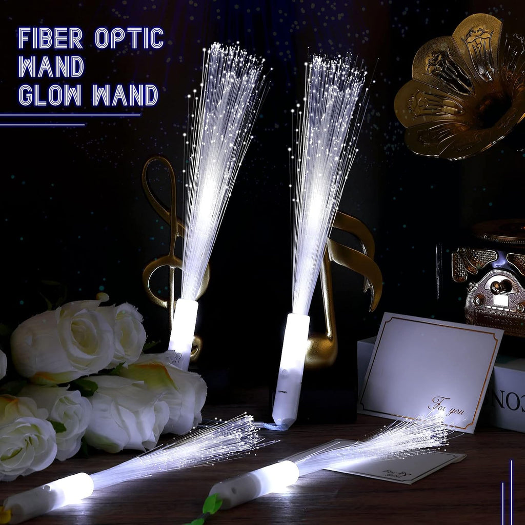 Jecery 180 Pieces White Fiber Optic Wands Bulk LED Wedding Sparklers Send off Light up Wand Sticks with 3 Modes Flashing for Bridal Shower Reception Birthday Glow in the Dark Party Favors Supplies