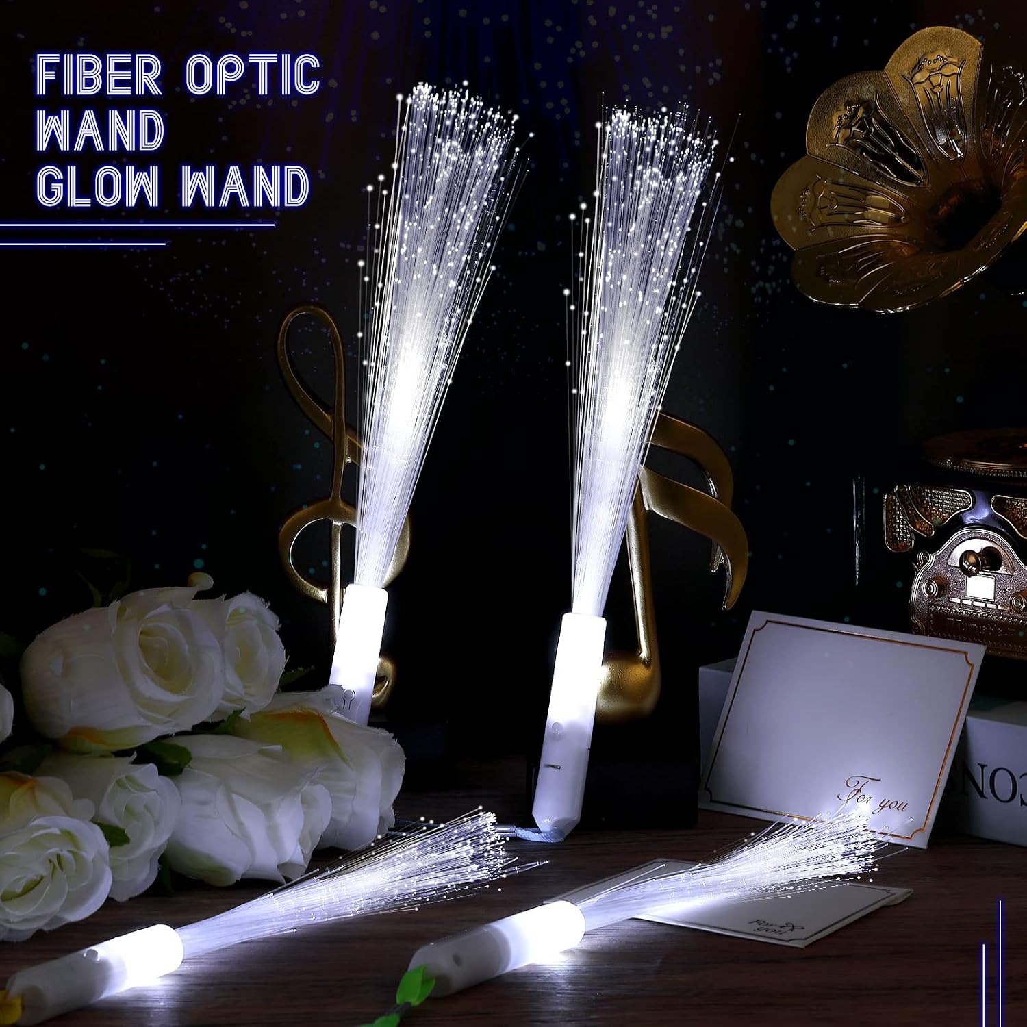 Jecery 180 Pieces White Fiber Optic Wands Bulk LED Wedding Sparklers Send off Light up Wand Sticks with 3 Modes Flashing for Bridal Shower Reception Birthday Glow in the Dark Party Favors Supplies