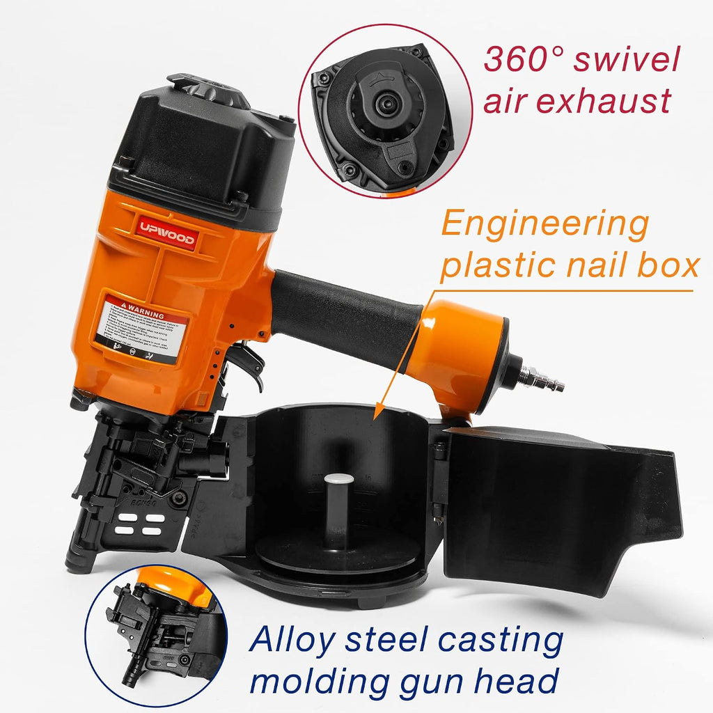 CN80 Air Coil Nailer by UPWOOD, 2-1/4 Inch to 3-1/4 Inch 15 Degree Coil Siding Nail Gun Fast Shooting Fencing Nailer Pneumatic Coil Framing Nailer