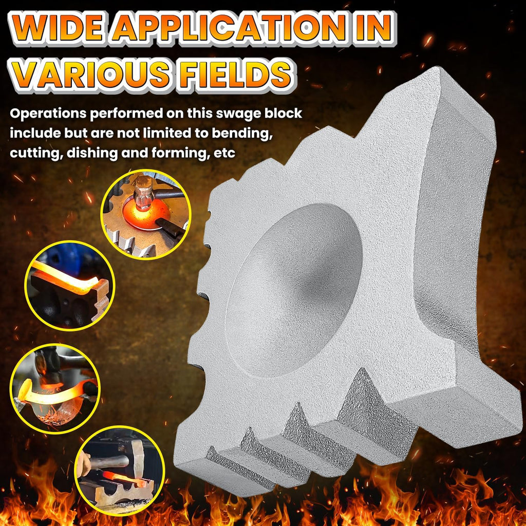 50lb Blacksmith Swage Block Anvil Forge Bowl Ladle Spoon Rivet Dimple Making Bending Punching Shaping Forming Metal Forging Tool Heavy Duty Solid Cast Ductile Iron Silver