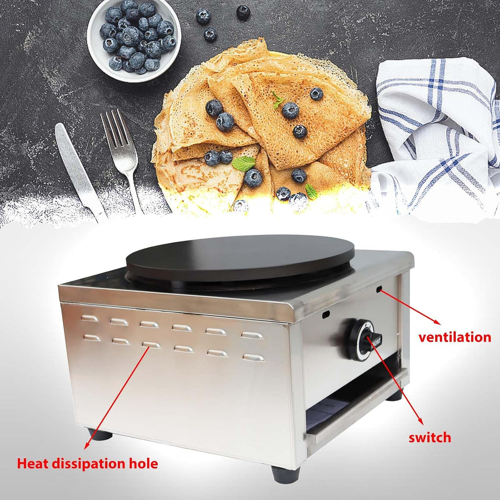 Commercial Gas Crepe Maker, Pancake Griddle Machine with 2800Pa Low Pressure Valve, Gas Crepe Machine with 15.75' Diameter Plate, Non-Stick and Easy to Clean, for Versatile Cooking